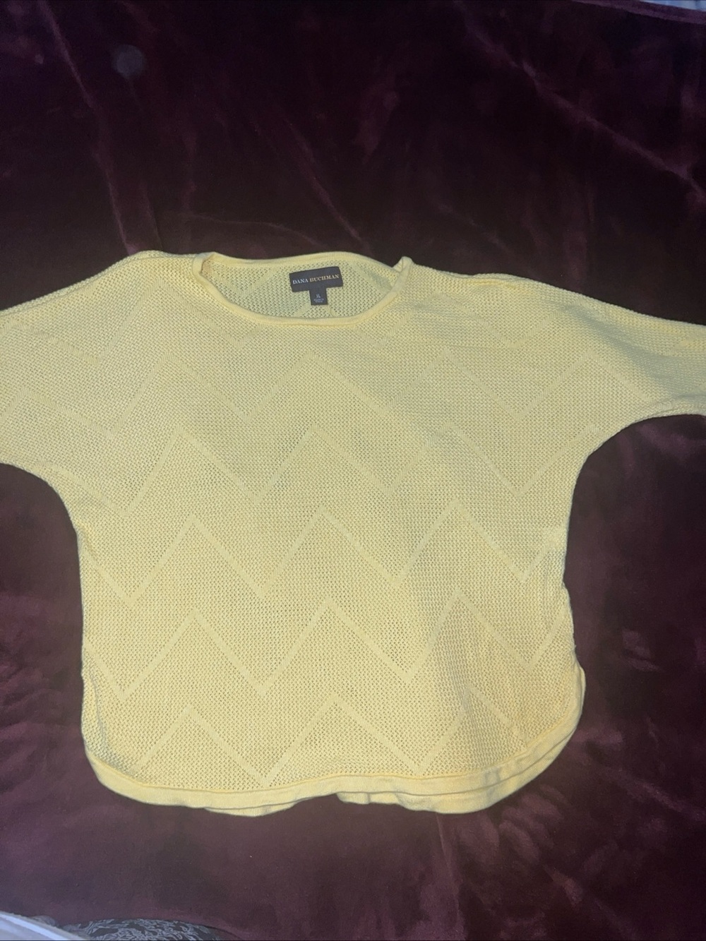 Dana Buchman Yellow Chevron Knit Top, sweater woman XL